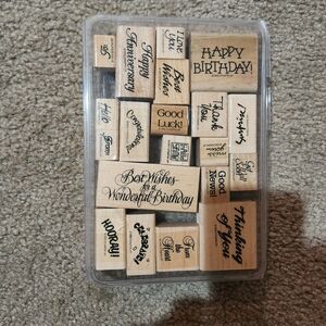 Stampin' Up! Wooden Rubber Stamp Set with Various Greetings & Phrases